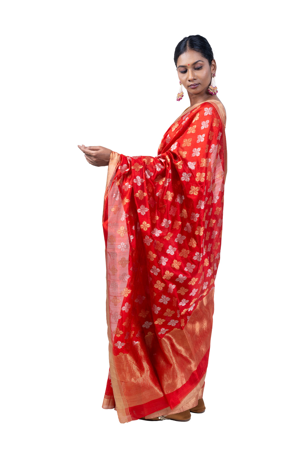  Chanderi silk saree glows with festive charm in red