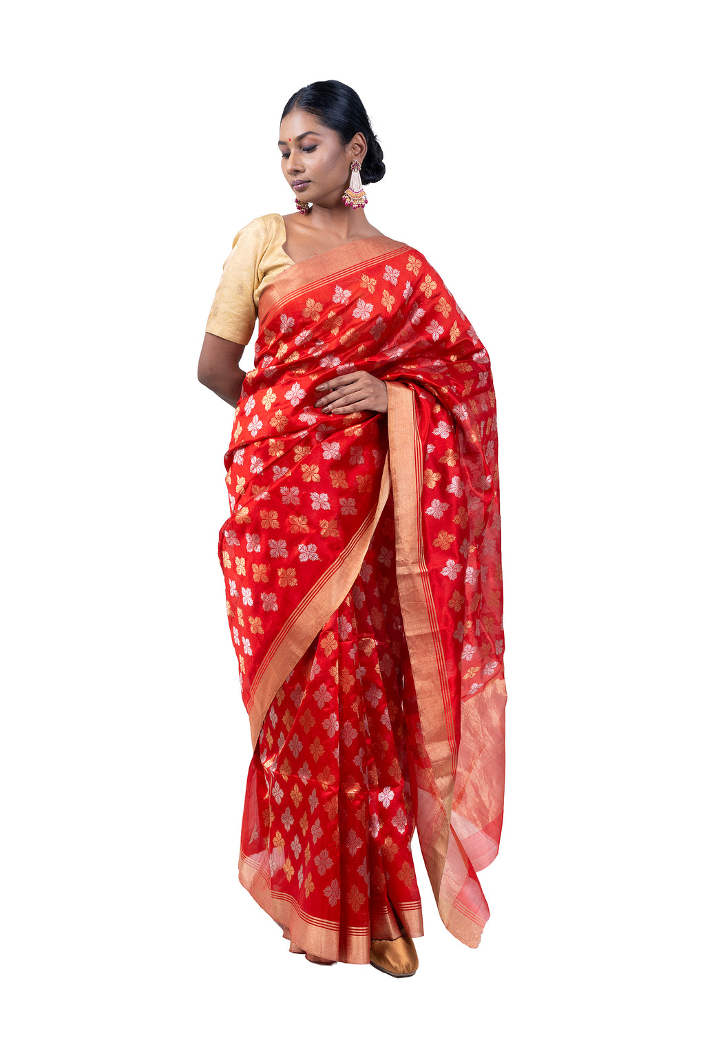  Chanderi silk saree glows with festive charm in red