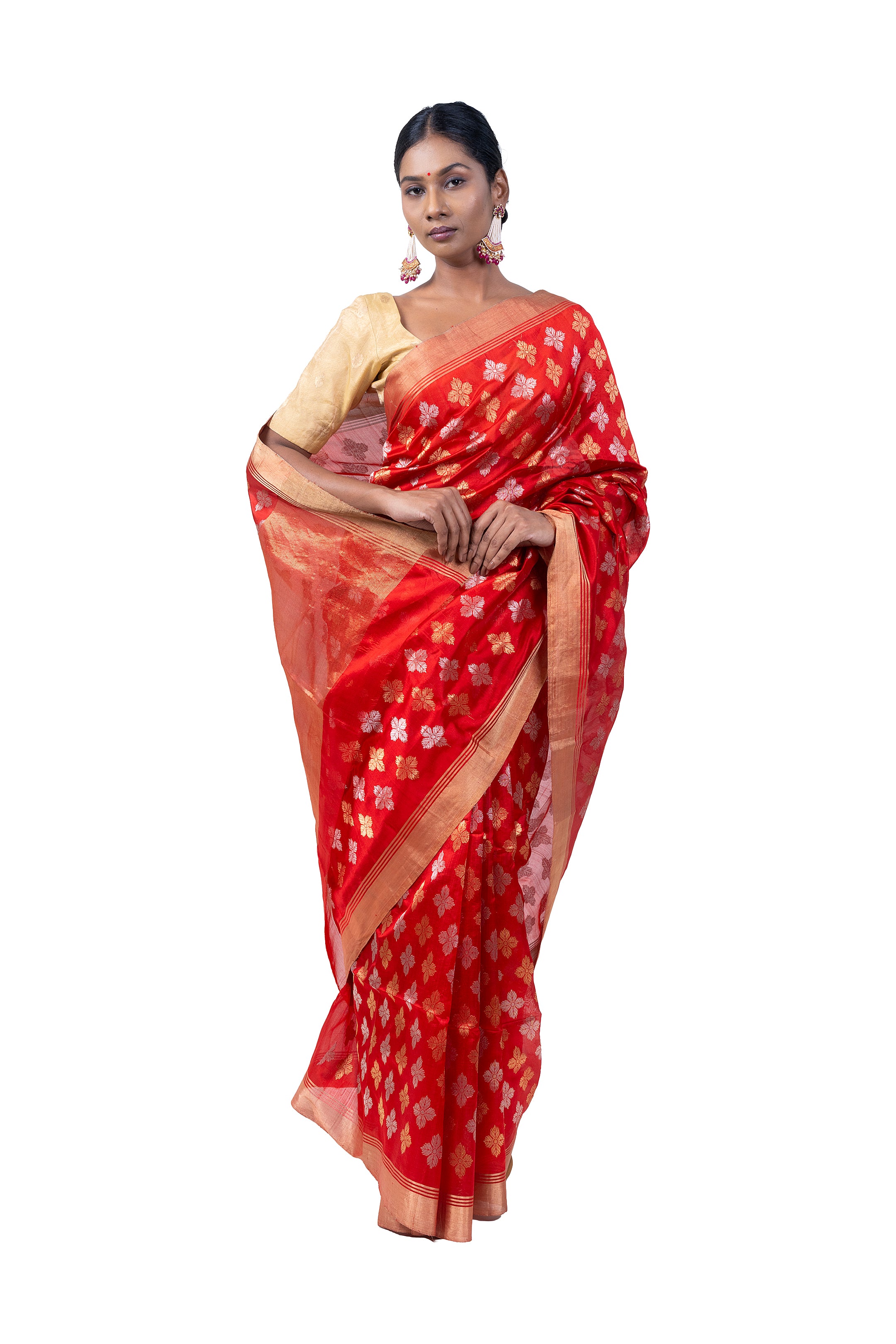 Chanderi silk saree glows with festive charm in red